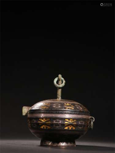 A GILT AND SILVER INLAID BRONZE CENSER