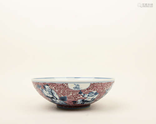 A BLUR AND WHITE AND IRON-RED 'IMMORTALS' BOWL