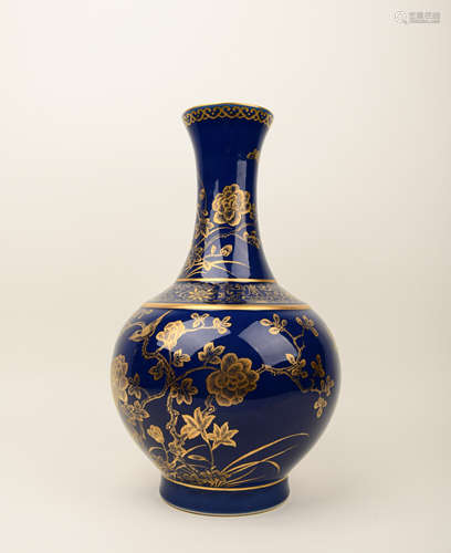 A GILT-DECORATED BLUE-GROUND BOTTLE VASE, GUANGXU MARK