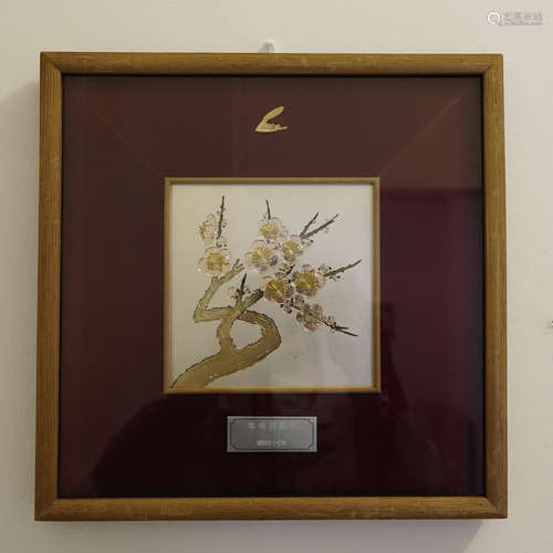 A JAPANESE GOLD INLAID PLUM BLOSSOM PLAQUE