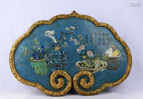 CLOISONNE ENAMEL ANCIENT OBJECTS HANGING PLAQUE