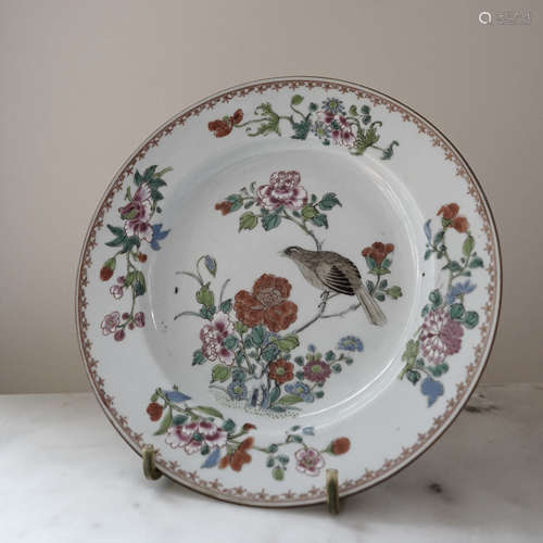 A CHINESE FAMIILE ROSE FLOWER AND BIRD PLATE