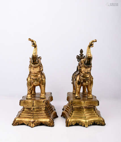 A PAIR OF GILT-BRONZE FIGURES OF ELEPHANT