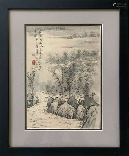 Chinese Ink Color Painting w Calligraphy,Signed