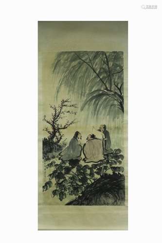 Chinese Ink Color Painting w Calligraphy,Signed