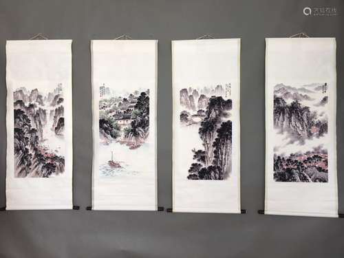 Chinese Ink Color Scroll Set