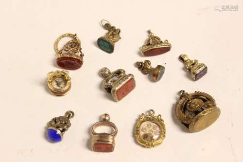 Group of 11Antique Gold Filled Watch Fobs wCarving