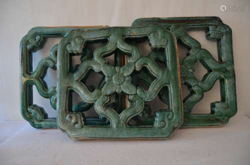 Three Pieces of old Chinese Glazed Panel