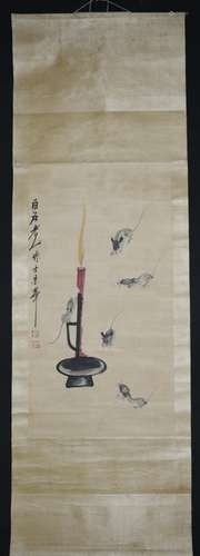 Chinese Ink Color Scroll Painting w Signature