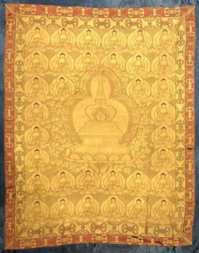 Chinese Silk Embroidery of Pagoda and Buddha