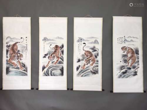 Chinese Ink Color Scroll Set