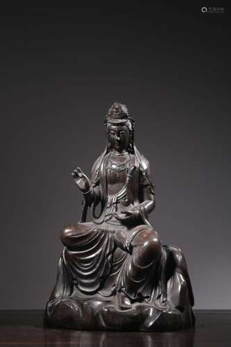 Chinese Zitan Wood Carved Guanyin Figural