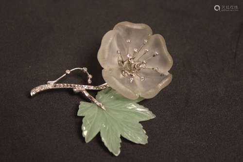 Jade and Crystal Diamond Brooch