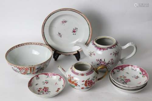 18th.C Export Chinese Porcelain Bowl,Teapot&Plates