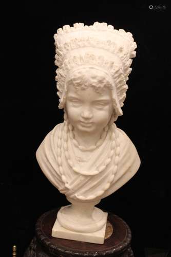 19th.C Marble of Young Girl,Signed1882