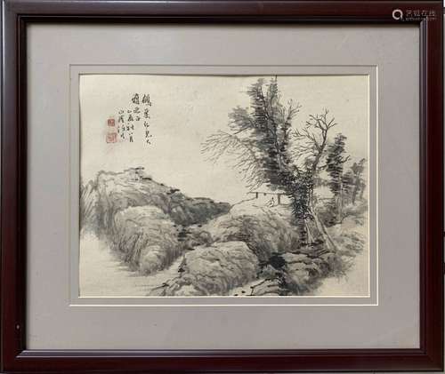 Chinese Ink Color Painting w Calligraphy,Signed