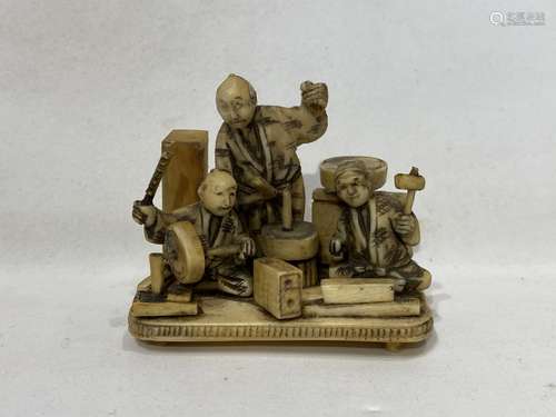 Japanese Bone Carved Figurine Group