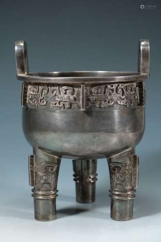 Chinese Silver Tripod Burner,Mark