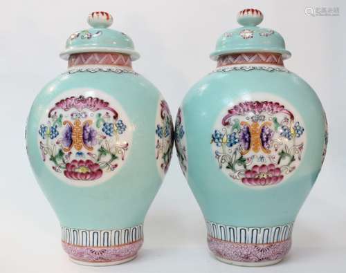 Pair of Chinese Famille Rose Porcelain Lid Jar