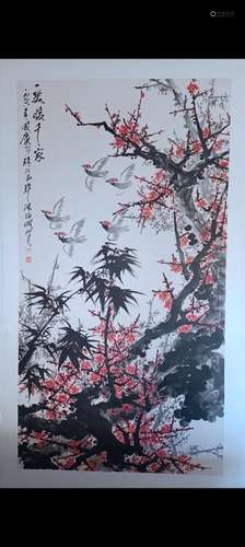 Chinese Ink Color Painting w Calligraphy,Signed