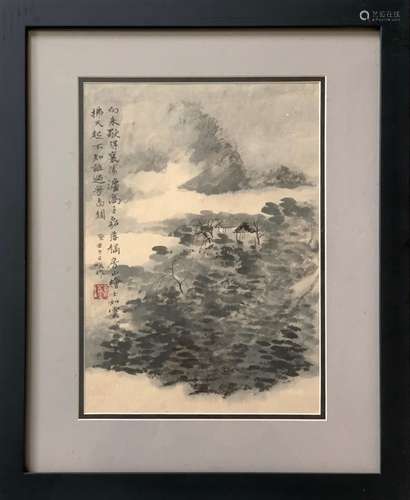 Chinese Ink Color Painting w Calligraphy,Signed