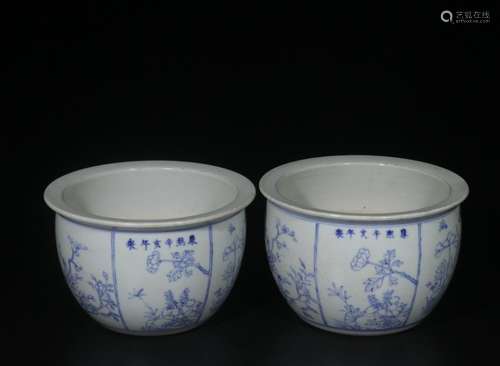 Pair of Chinese Blue and White Porcelain Planter