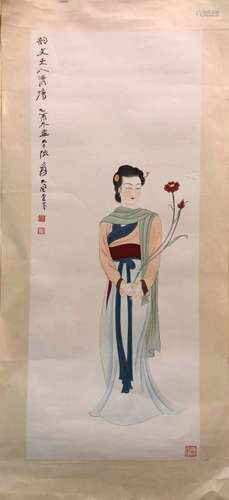 Chinese Ink Color Painting w Calligraphy,Signed