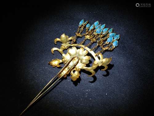 Chinese Gilt Silver Enamel Hair Pin