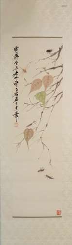 Chinese Ink Color Painting w Calligraphy,Signed