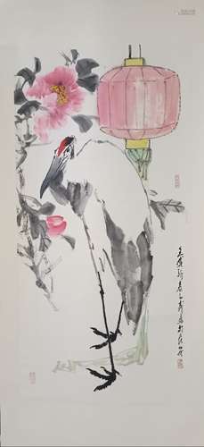 Chinese Ink Color Painting w Calligraphy,Signed