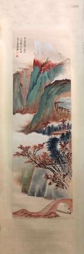 Chinese Ink Color Painting w Calligraphy,Signed