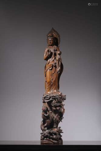 Chinese Huangyang Wood Carved Guanyin