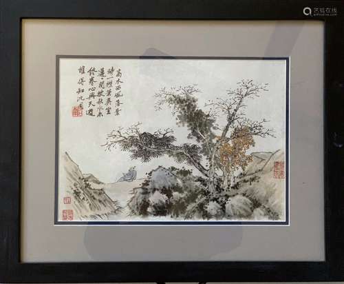 Chinese Ink Color Painting w Calligraphy,Signed