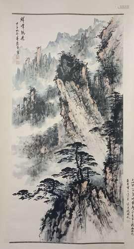 Chinese Ink Color Painting w Calligraphy,Signed