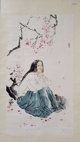 Chinese Ink Color Painting w Calligraphy,Signed