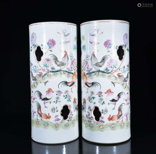 Pair of Chinese Famille Rose Porcelain Hat Holder