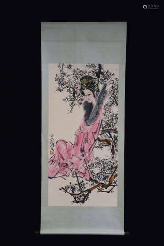 Chinese Ink Color Painting w Calligraphy,Signed