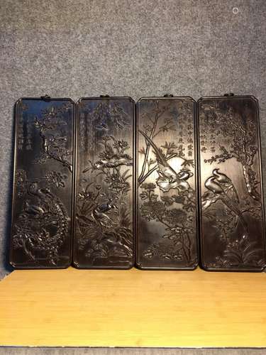 Chinese Wood Plaque of Four Seasons