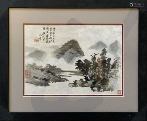 Chinese Ink Color Painting w Calligraphy,Signed