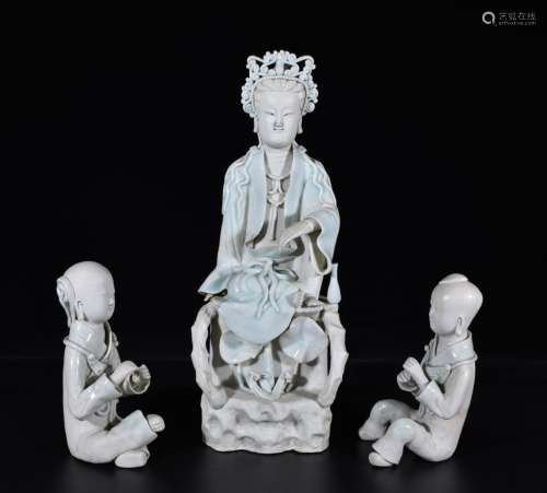 Three Chinese Glazed Porcelain Figural