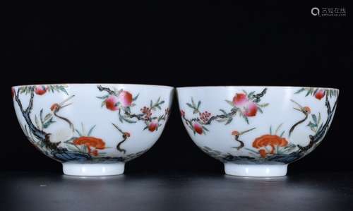 Pair of Chinese Famille Rose Porcelain Bowls,mark