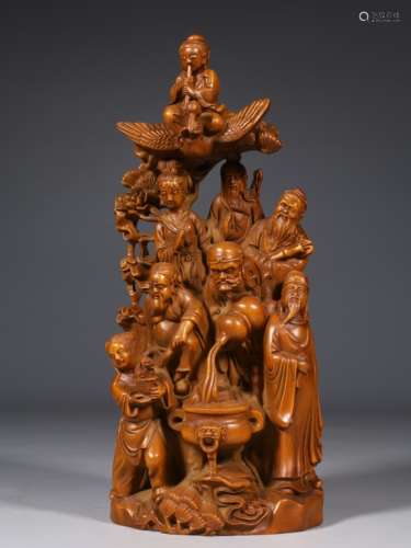 Chinese Huangyang Wood Carved Eight