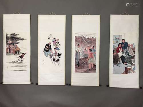 Chinese Ink Color Scroll Set