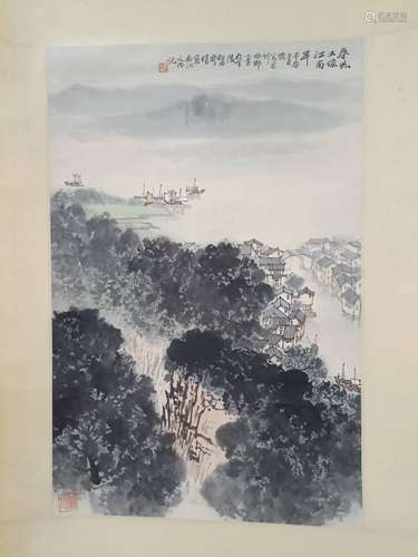 Chinese Ink Color Painting w Calligraphy,Signed