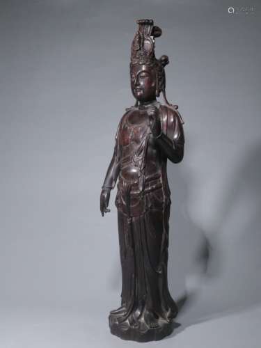 Chinese Chengxiang Wood Carved Standing Guanyin