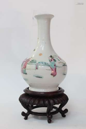 Chinese Famille Rose Porcelain Vase w Stand