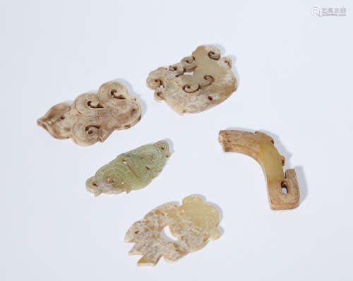 Set of Five Russet Jade Carvings