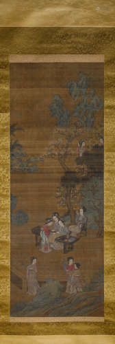 Chinese Lady Painting Silk Scroll, Anonymous