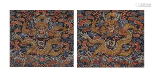 Pair of Embroidered Kesi Dragon and Cloud Panels
