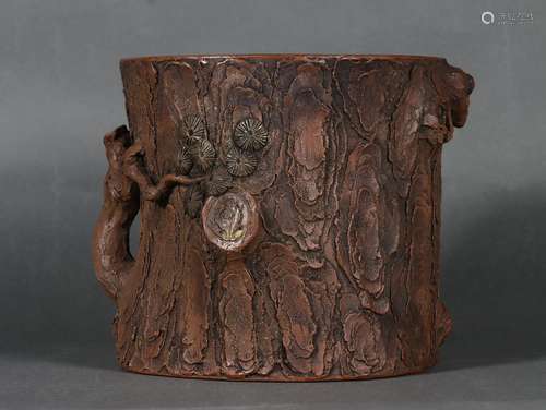 Dark-red Pottery Pen Holder with Shape of Tree